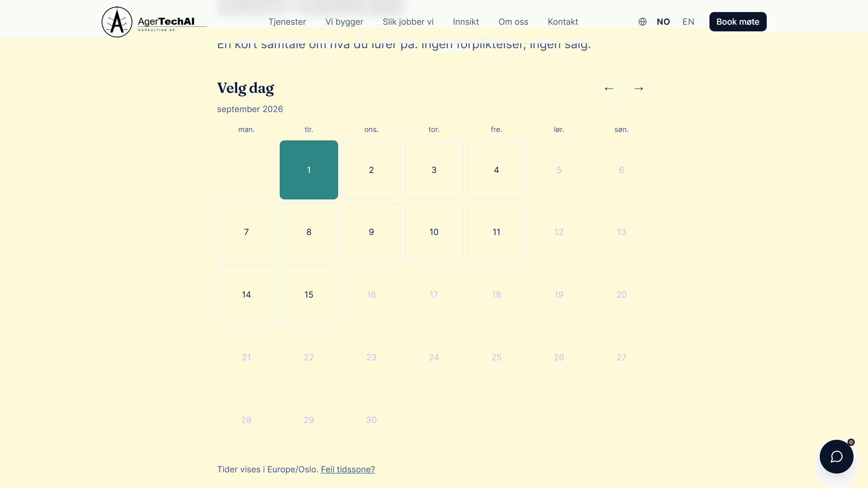 Booking – skjermbilde
